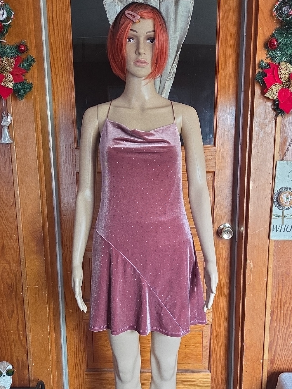 Speechless Mauve Velvet Mini Slip Dress with Dotted Embellishments